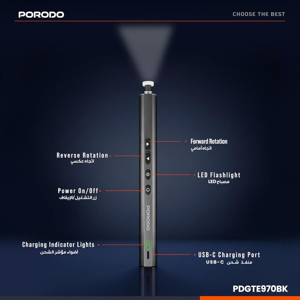porodo techfix 97‑in‑1 electric screwdriver kit black