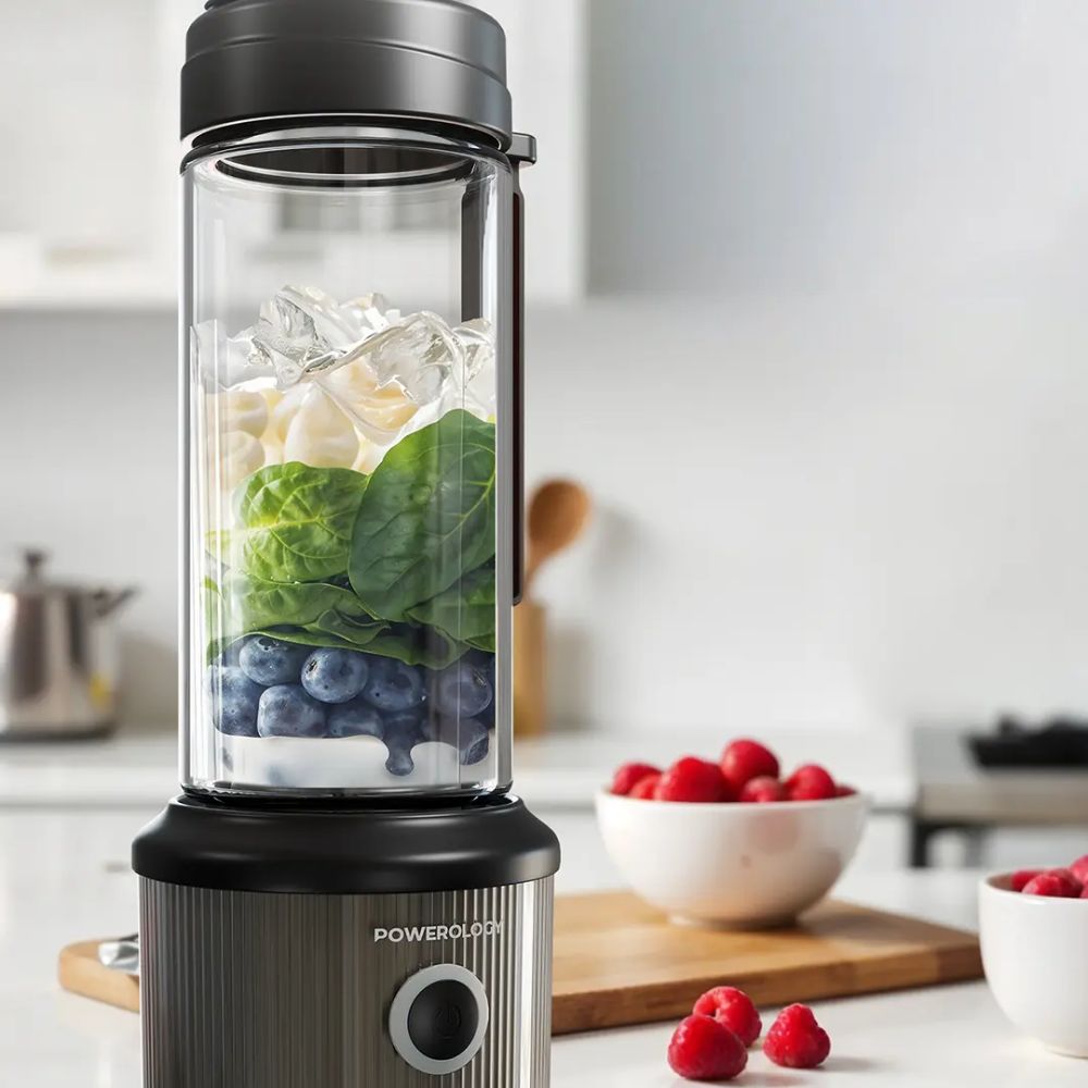powerology press and refresh portable blender (450ml / 126w high powered motor) black