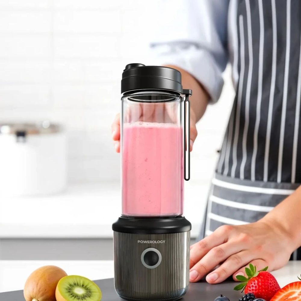 powerology press and refresh portable blender (450ml / 126w high powered motor) black