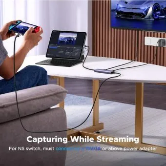 ugreen video capture card hdmi 2k, 30hz usb 3.0 with pd 100w type c fast charger for streaming low latency