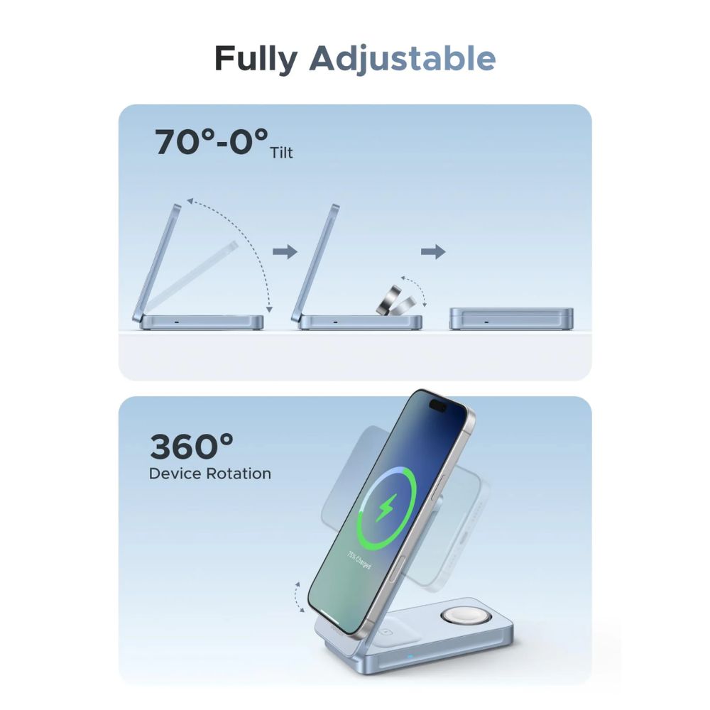 ugreen magflow 3 in 1 magnetic wireless charger (qi2 25w, magsafe compatible)