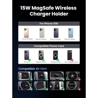 ugreen qi2 wireless car charger (15w magnetic phone holder)