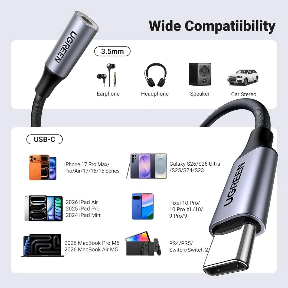 ugreen usb c to 3.5mm audio adapter type c to headphone aux jack dongle