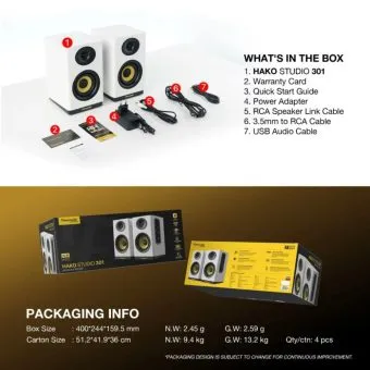 fantech finecoustic hako studio 301 80w 2.0 bookshelf speakers | bluetooth 5.3 & wood cabinet