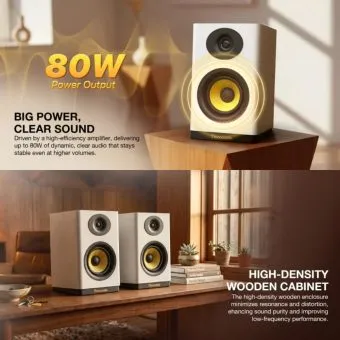 fantech finecoustic hako studio 301 80w 2.0 bookshelf speakers | bluetooth 5.3 & wood cabinet