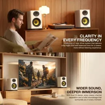fantech finecoustic hako studio 301 80w 2.0 bookshelf speakers | bluetooth 5.3 & wood cabinet