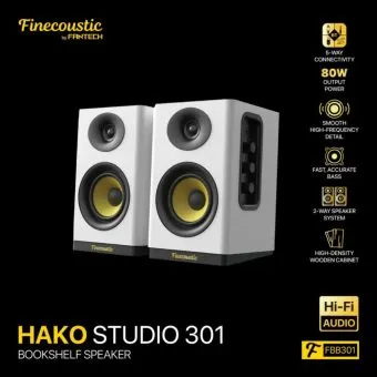 fantech finecoustic hako studio 301 80w 2.0 bookshelf speakers | bluetooth 5.3 & wood cabinet