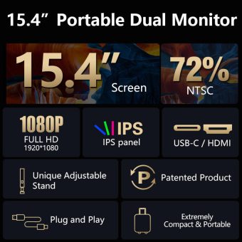 portable screen pss3, 15.4 inch fhd, usb c and mini hdmi, stand on screen