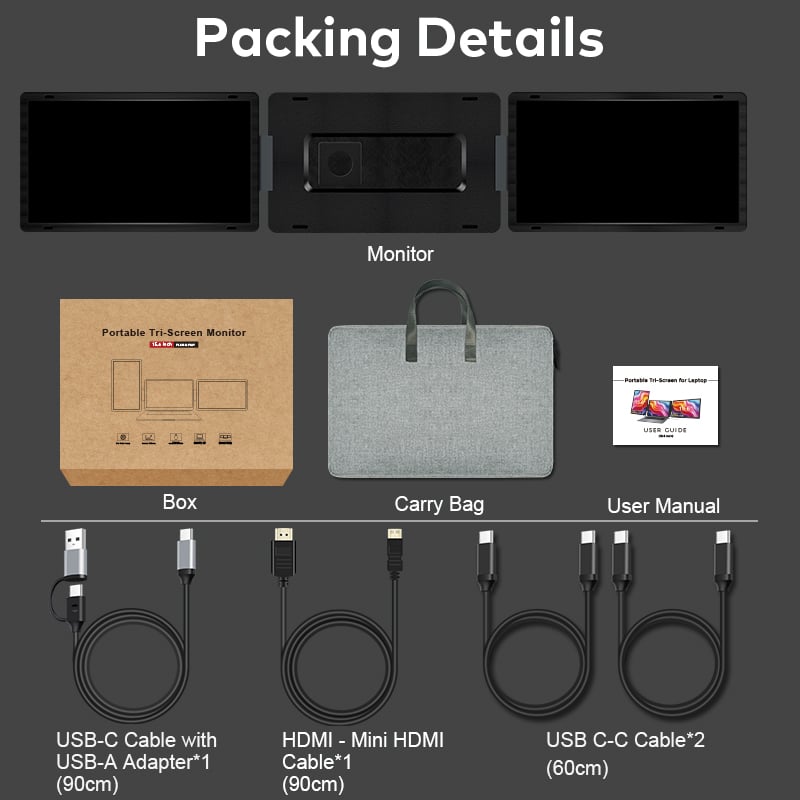 portable monitor 15.6 inch rotatable detachable magnetic screen horizontal & vertical