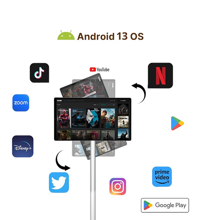21.5 inch moveable smart touch screen d01, 4gb rram, 64gb rom, fhd resolution, android 13