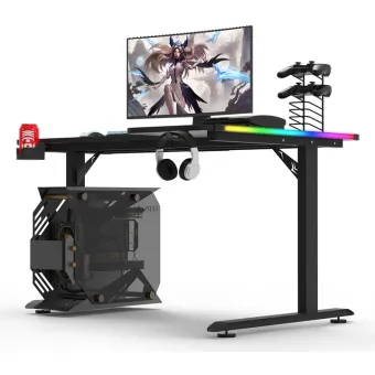 gaming desk 160cm, l shaped, rgb, carbon fiber black