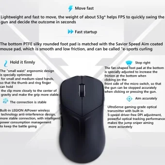 lenovo legion m6x se gaming mouse 3 mode, bluetooth, wireless, usb c, rgb, 8000 dpi, black