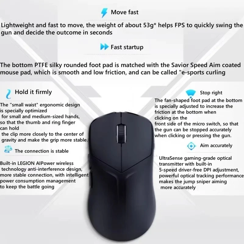lenovo legion m6x se gaming mouse 3 mode, bluetooth, wireless, usb c, rgb, 8000 dpi, black