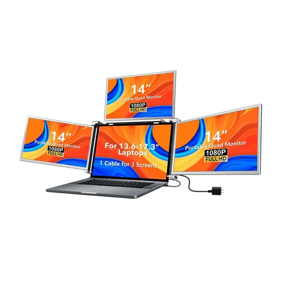 portable screen s680, 14 inch fhd quad screen, triple display extender, one cable connectivity