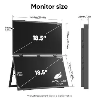 portable screen s50, 18 inch fhd dual screen, frameless, adjustable stand