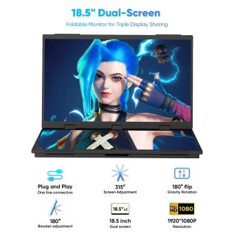 portable screen s50, 18 inch fhd dual screen, frameless, adjustable stand