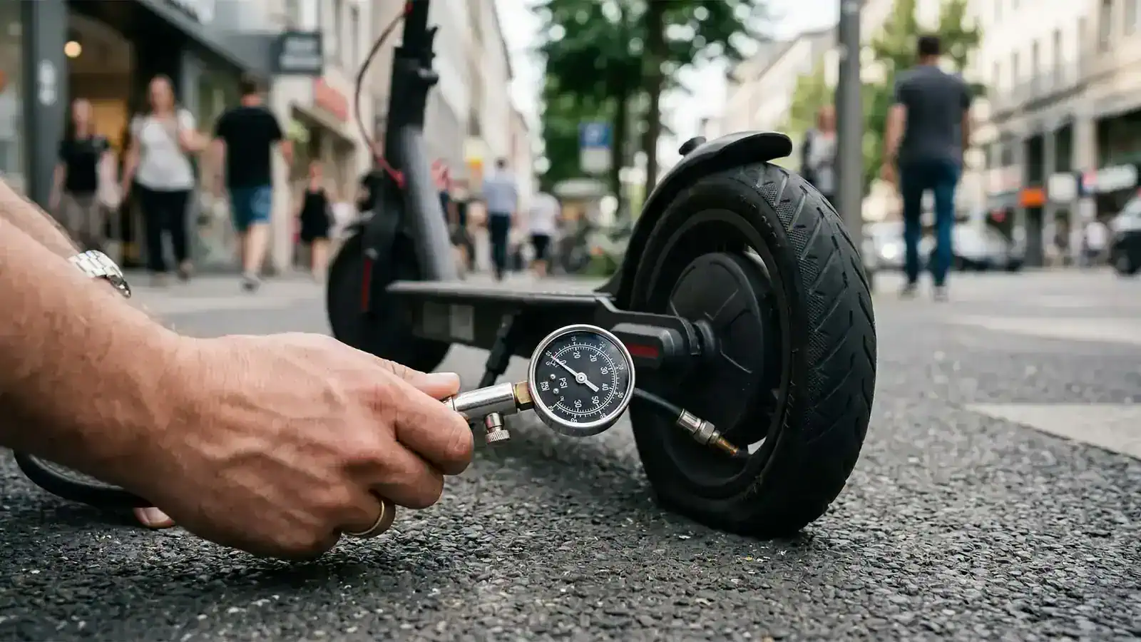 porodo lifestyle urban scooter pro with a digital pressure gauge