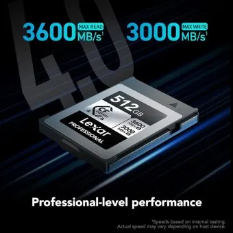 lexar 512gb cfexpress type b silver 4.0 card, 3600/3000 mb/s, 8k video