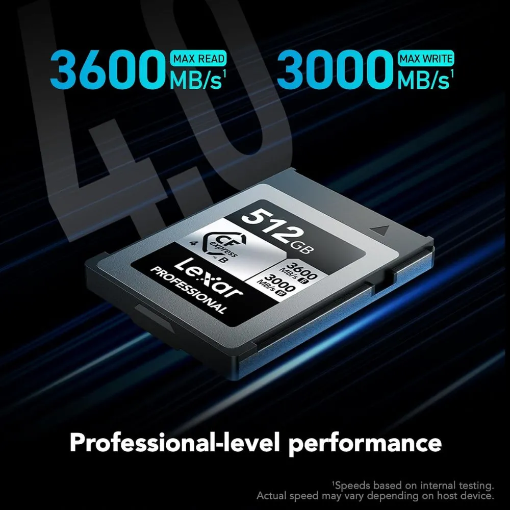 lexar 512gb cfexpress type b silver 4.0 card, 3600/3000 mb/s, 8k video