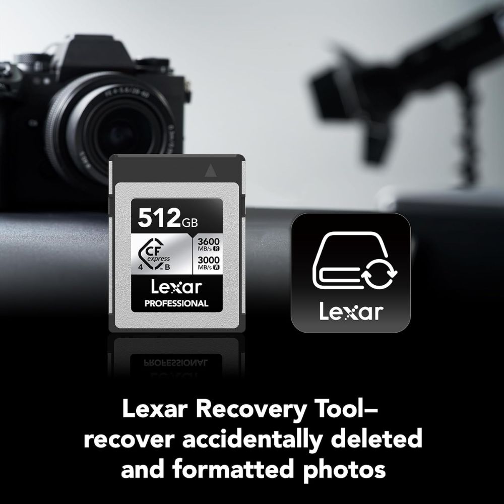 lexar 512gb cfexpress type b silver 4.0 card, 3600/3000 mb/s, 8k video