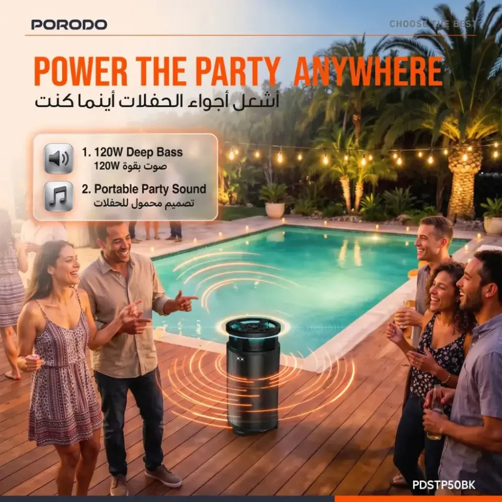 porodo soundtec soloud portable 120w party speaker