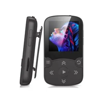 agptek 64gb sport mp3 player with bluetooth 5.3 – 1.5" color screen, clip & fm radio, black