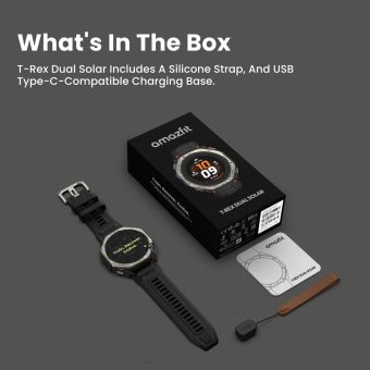 amazfit t rex dual solar smart watch (51mm) – titanium bezel & sapphire glass