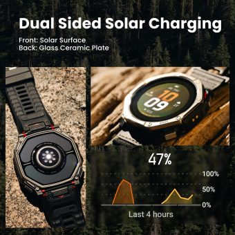 amazfit t rex dual solar smart watch (51mm) – titanium bezel & sapphire glass