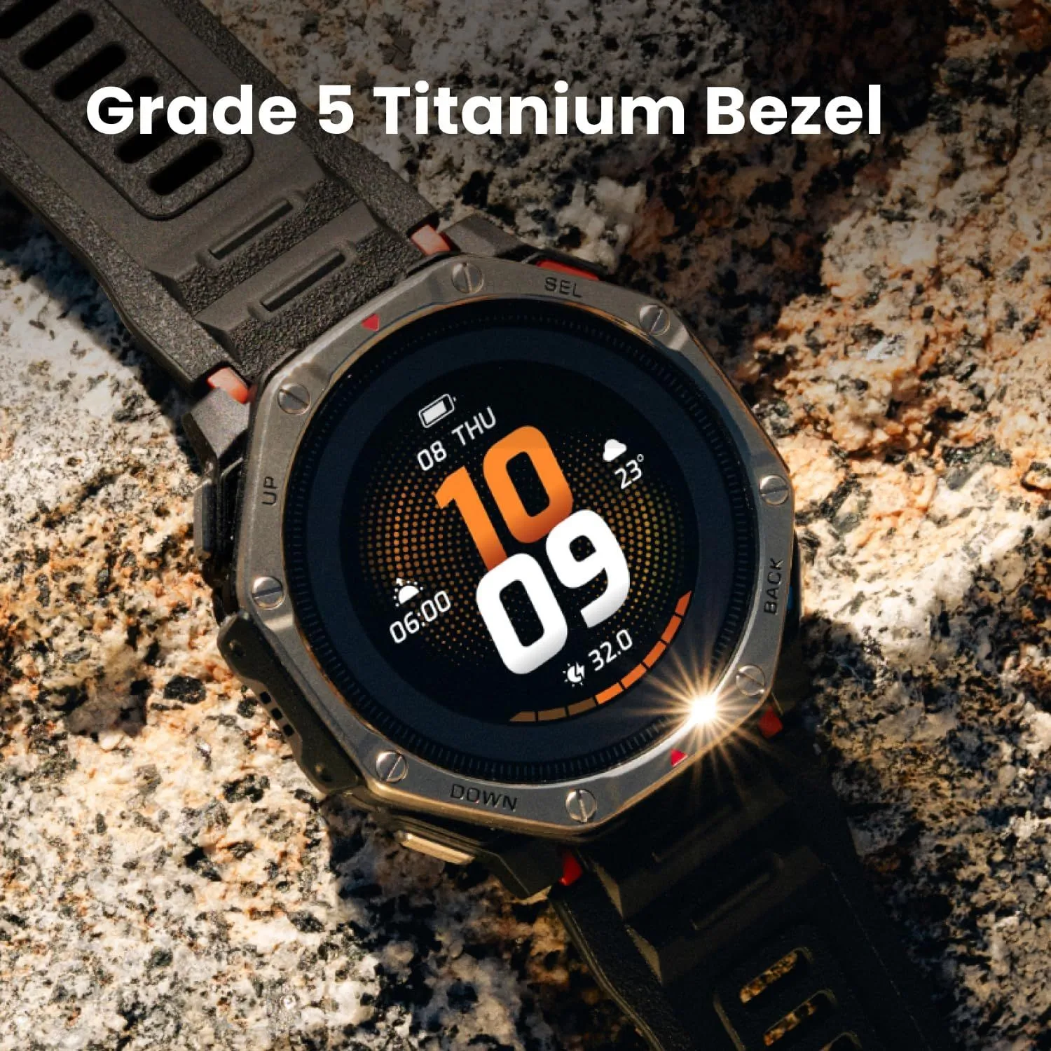 amazfit t rex dual solar smart watch (51mm) – titanium bezel & sapphire glass