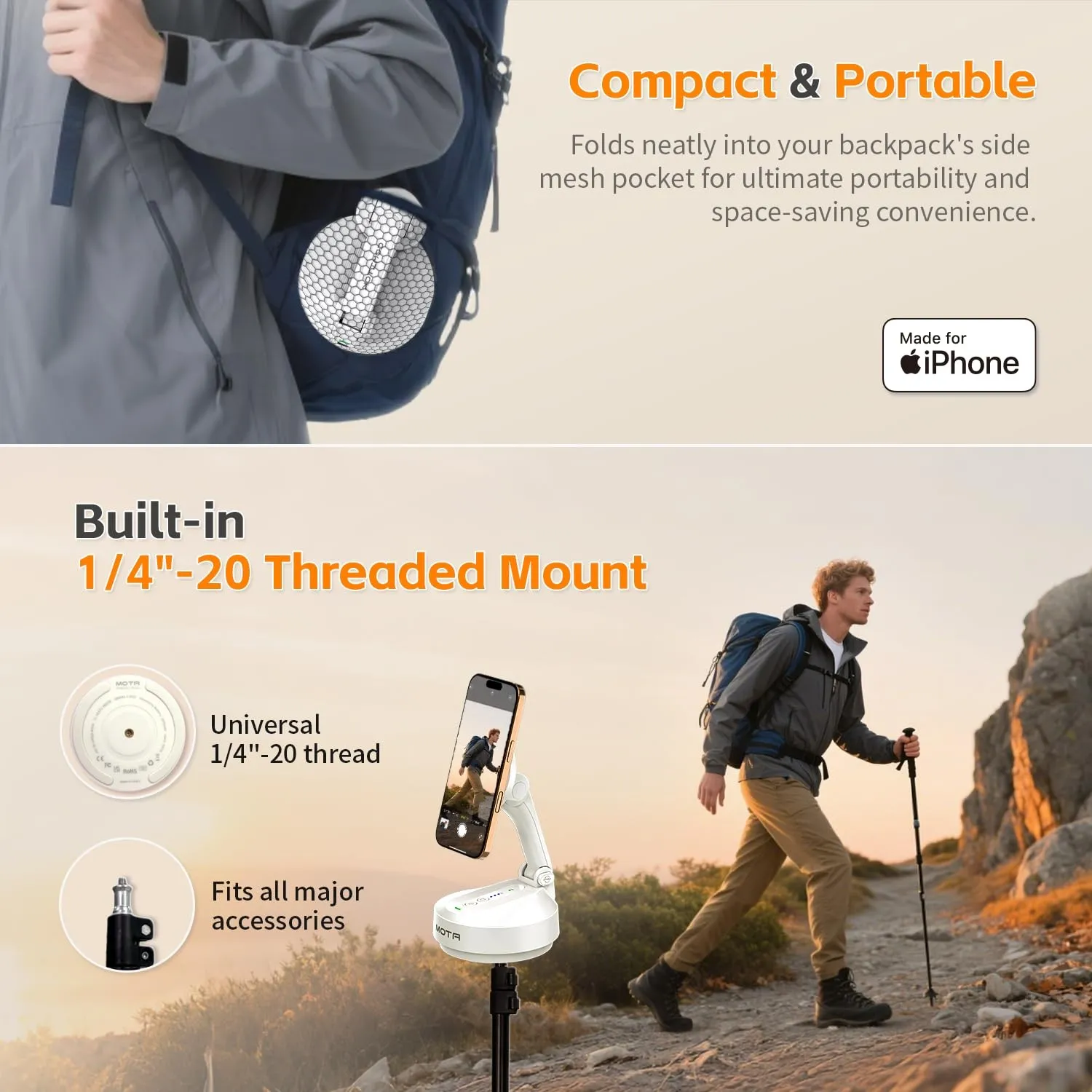 COMITOK MOTA compact portable design with 1/4 inch mount