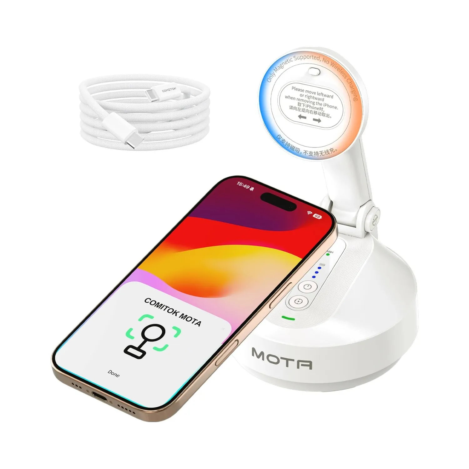 COMITOK MOTA iPhone gimbal white with magnetic mount