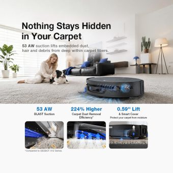 ECOVACS X12S Pro Omni deep carpet cleaning with roller lift