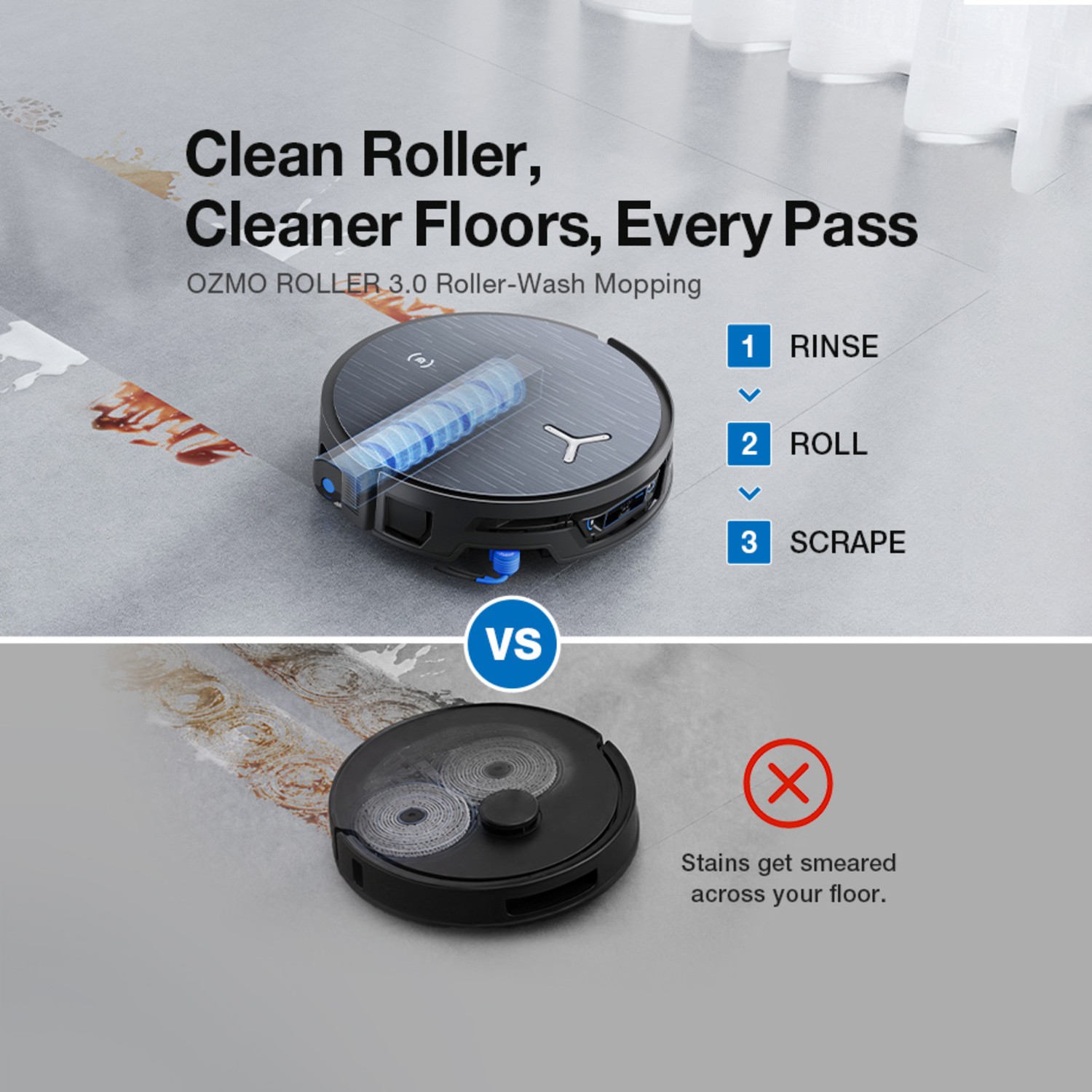 ECOVACS X12S Pro Omni OZMO ROLLER 3.0 roller-wash mopping