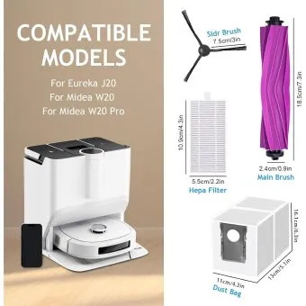 Eureka J20 / Midea W20 Pro Robot Vacuum Accessory Kit – compatible models and sizes