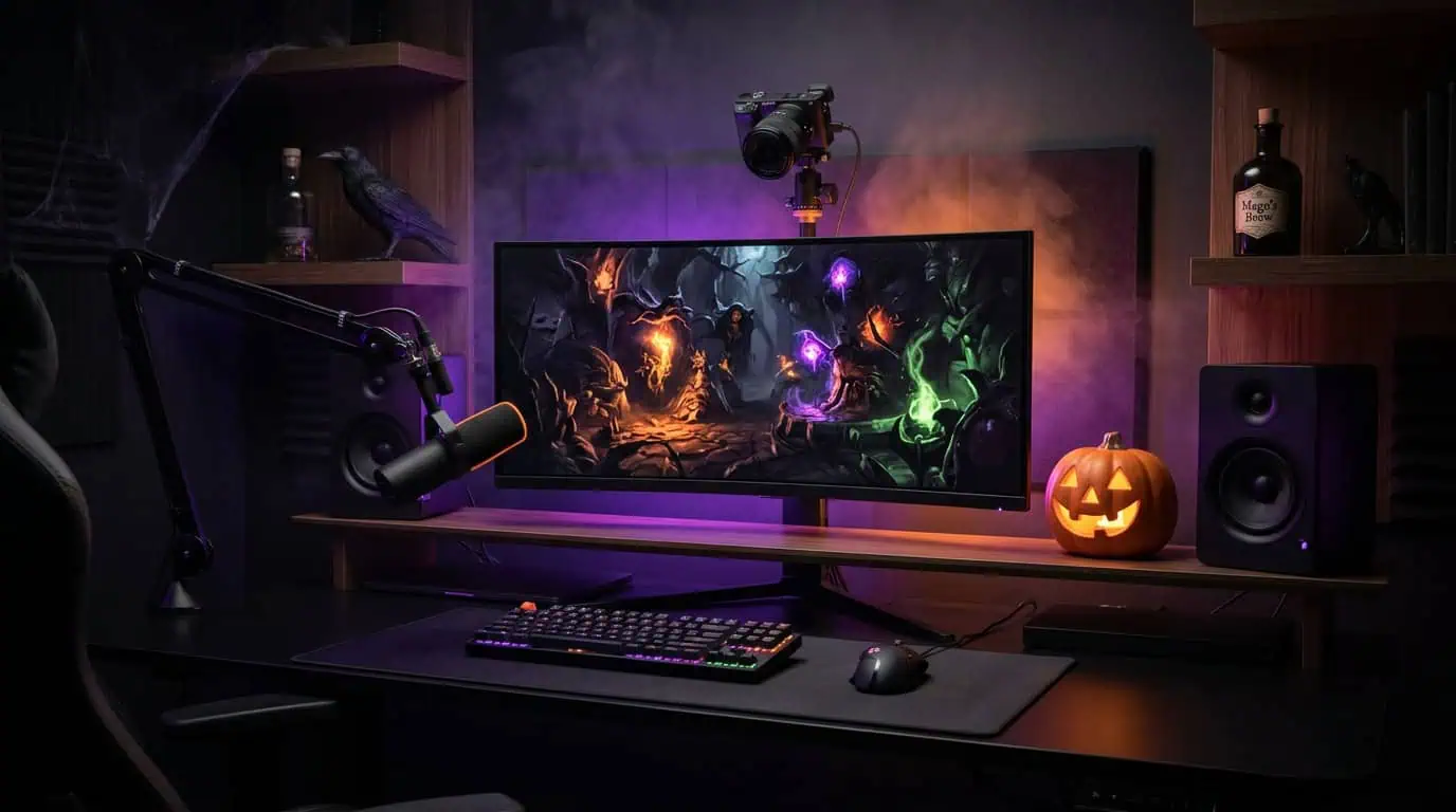 halloween gaming and streaming setup
