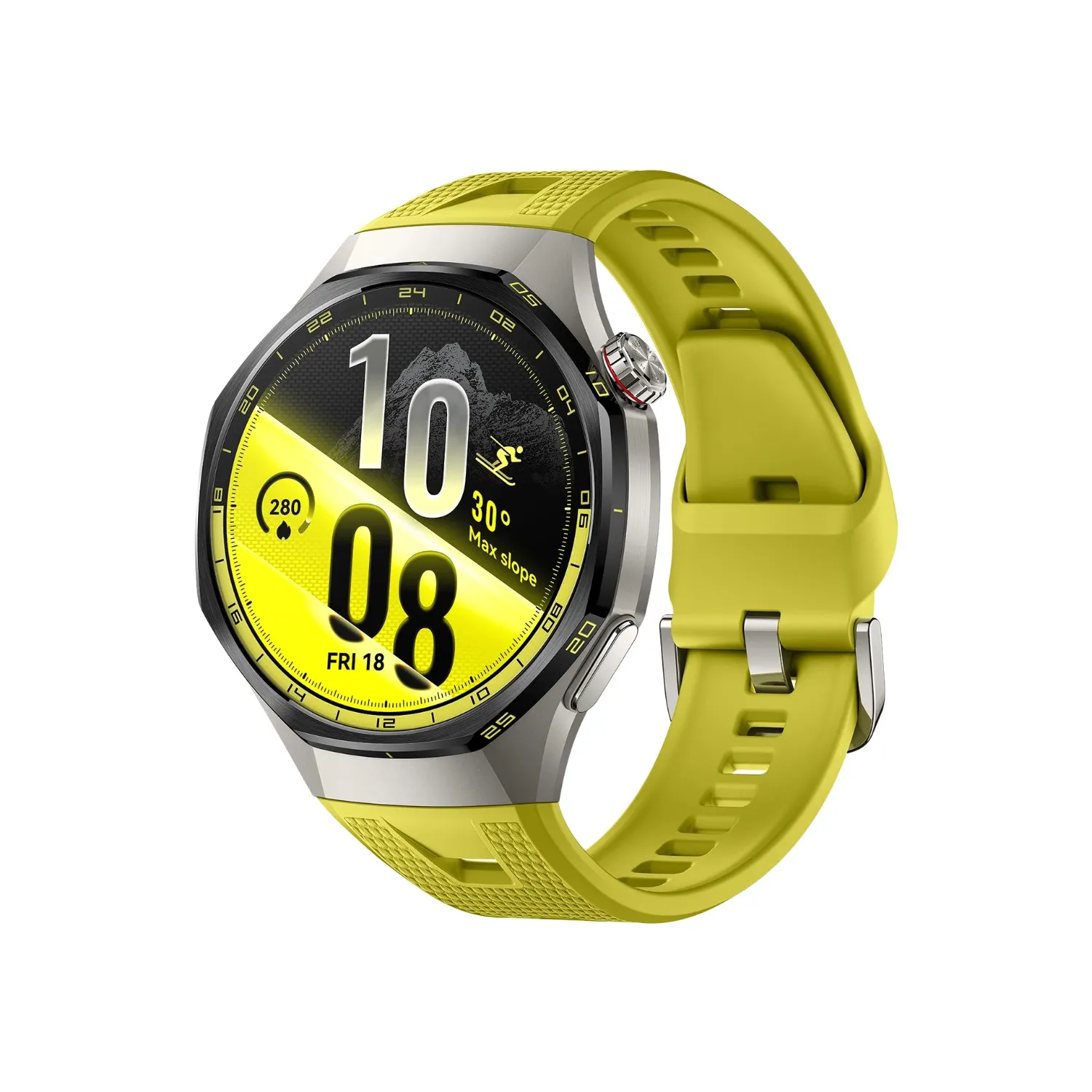 huawei watch gt 7 pro smartwatch | titanium alloy | 1.47 inch amoled 3000 nits | ecg | 40m free diving | yellow | angle view