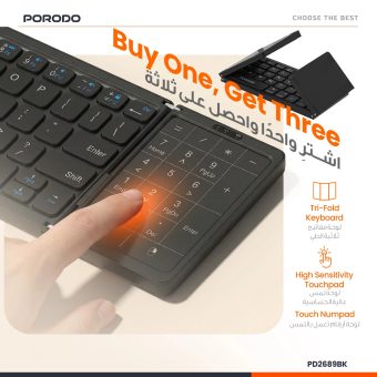 Porodo Minima Slim Folding Keyboard with Numpad and Touchpad – features