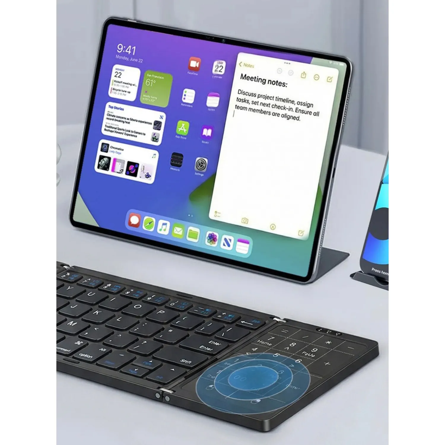 Porodo Minima Slim Folding Keyboard with Numpad and Touchpad – with tablet