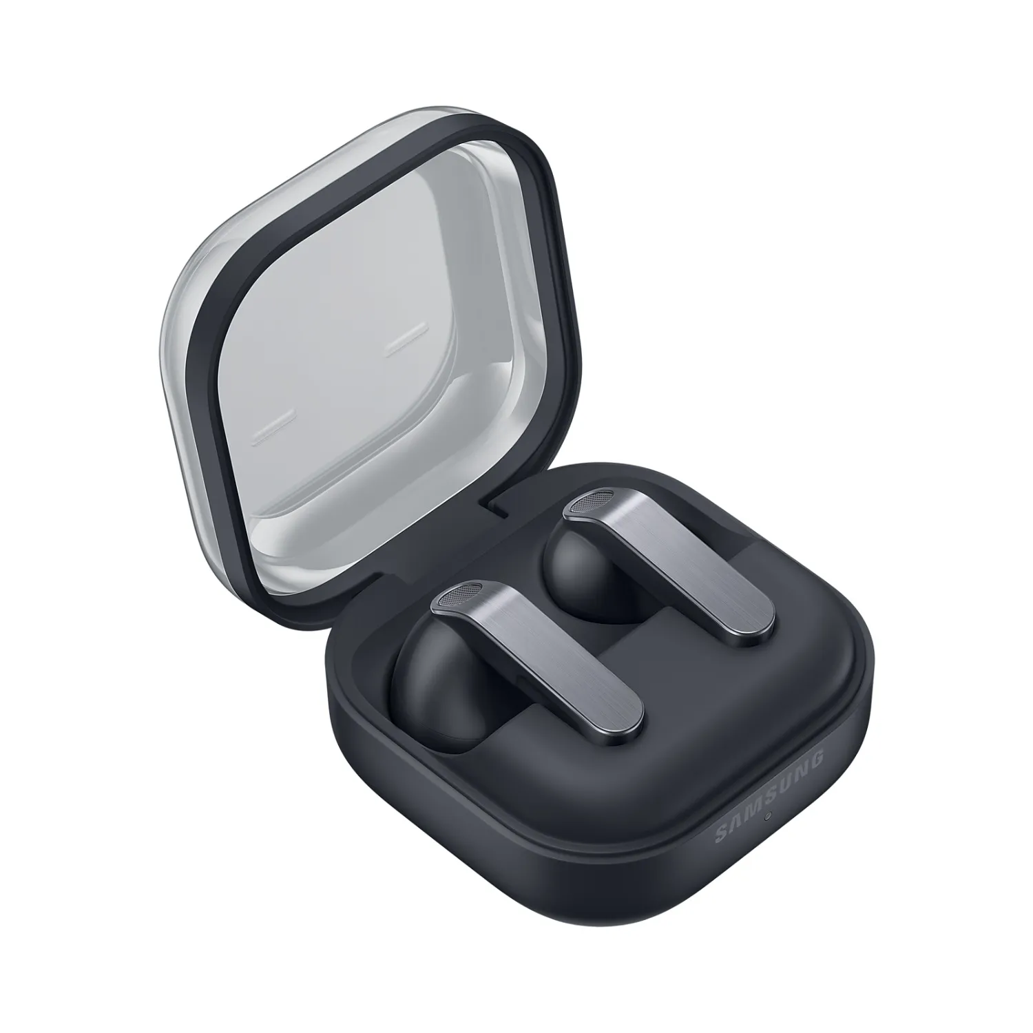 Samsung Galaxy Buds4 Black – charging case open angle