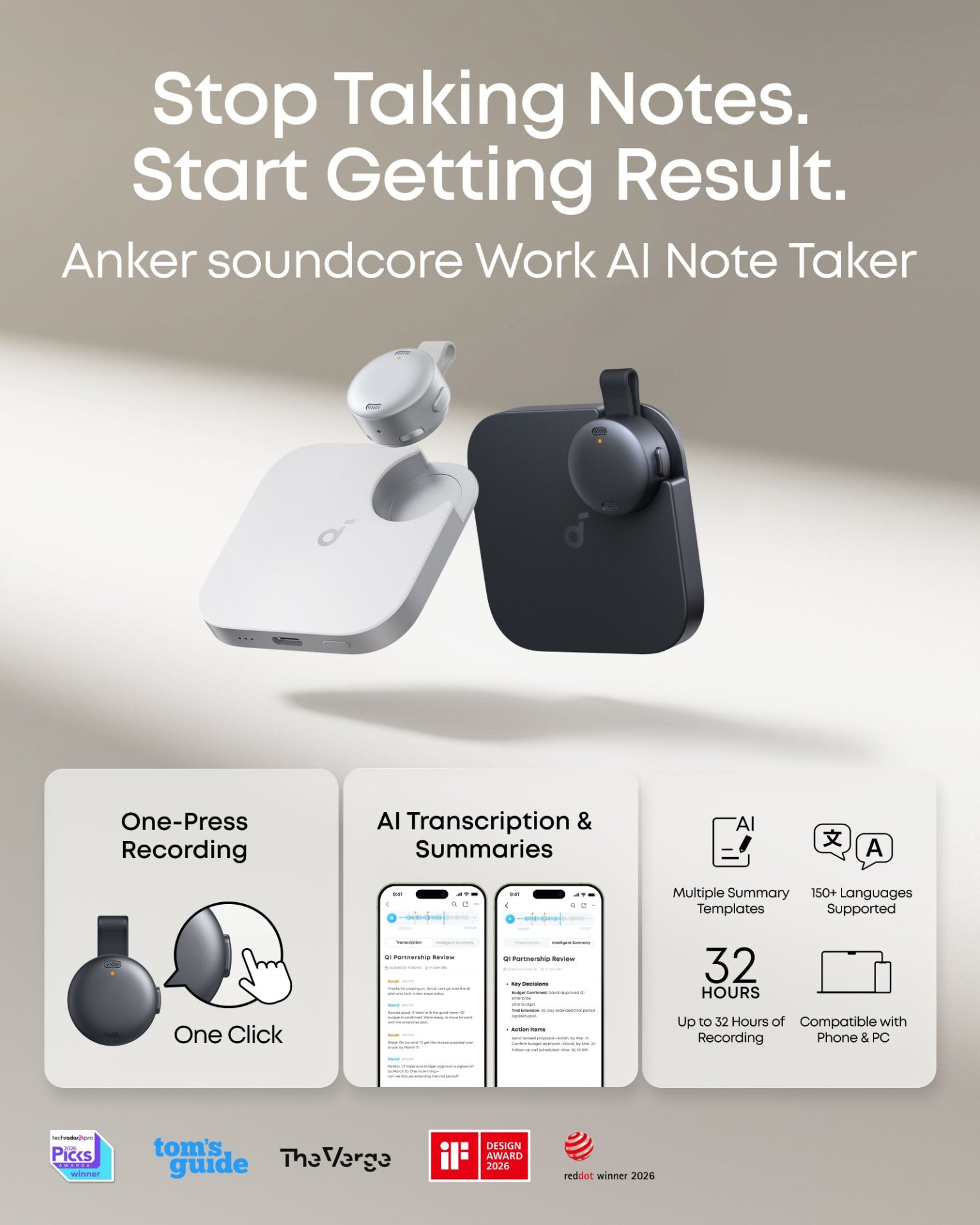 Soundcore Work AI Voice Recorder black features