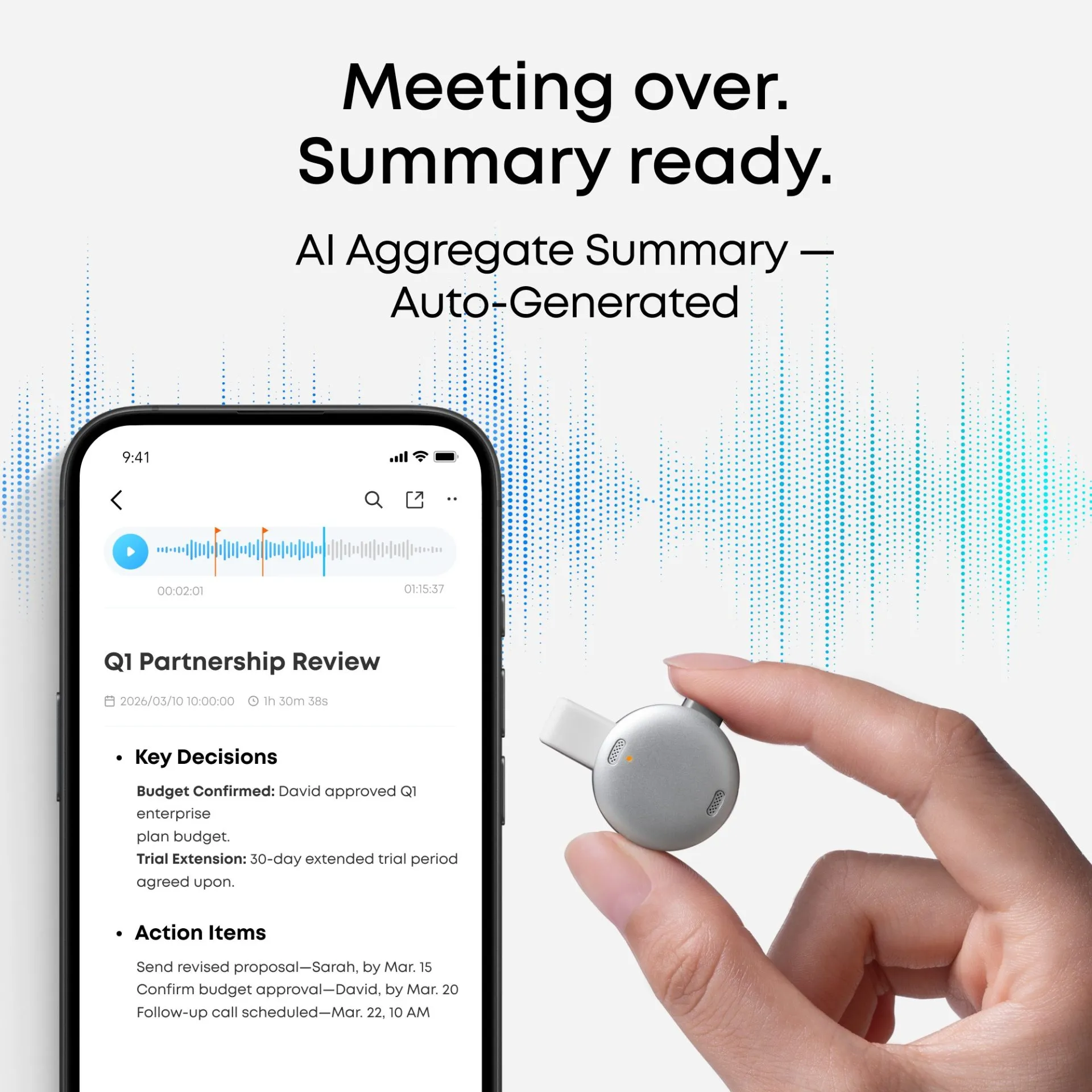 Soundcore Work AI Voice Recorder white summary