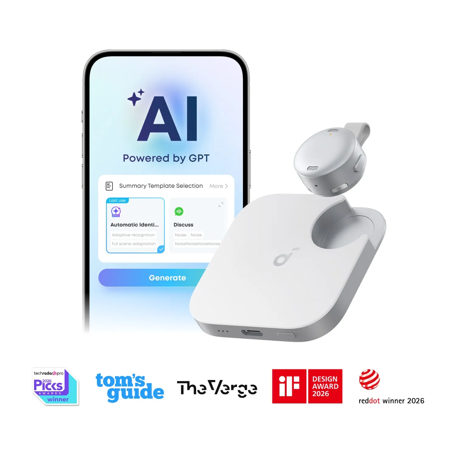 Soundcore Work AI Voice Recorder white